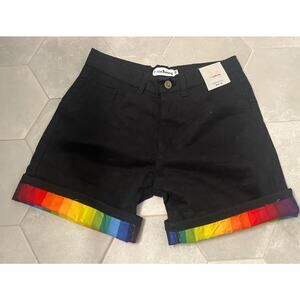 Pride Bunny Black Single Leg Rainbow Roll Up Shorts Size 30